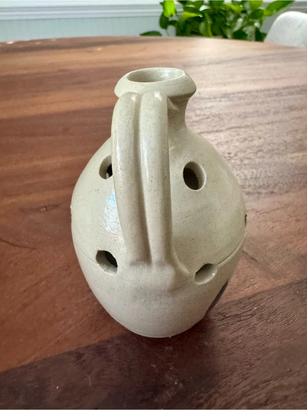 Vintage Williamsburg Pottery Blue/Gray Salt Glaze Flower Frog Vase w/ 9 holes